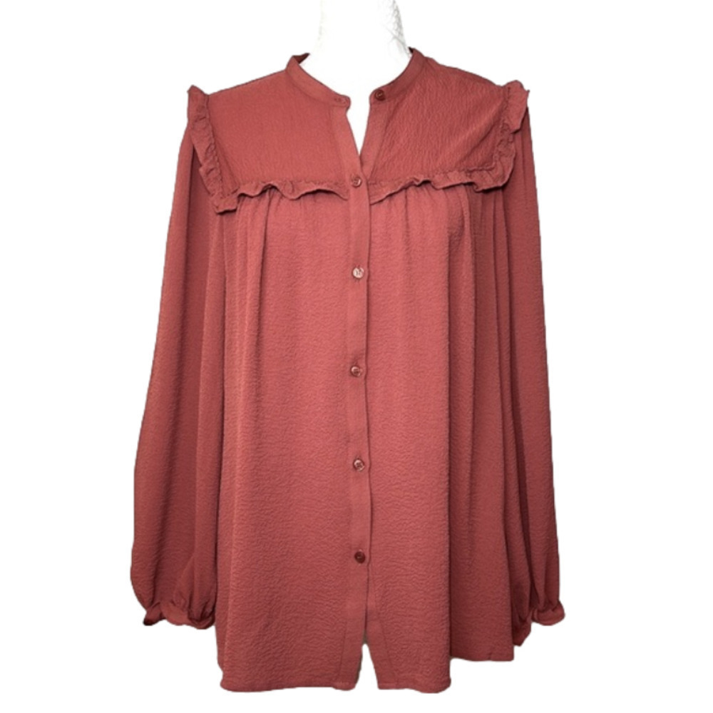 Max STUDIO 3/4 Sleeve Button Front Marsala Pink Blouse - Size Medium, NWT
